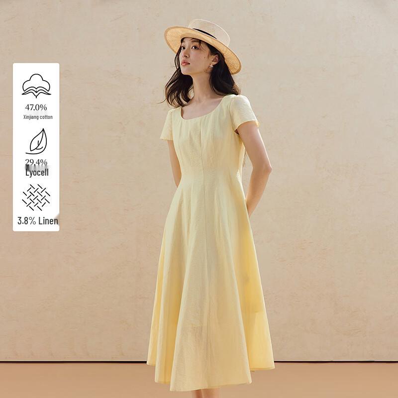 INMAN Lyocell Linen Blend French Round Neck Short Sleeve Dress S