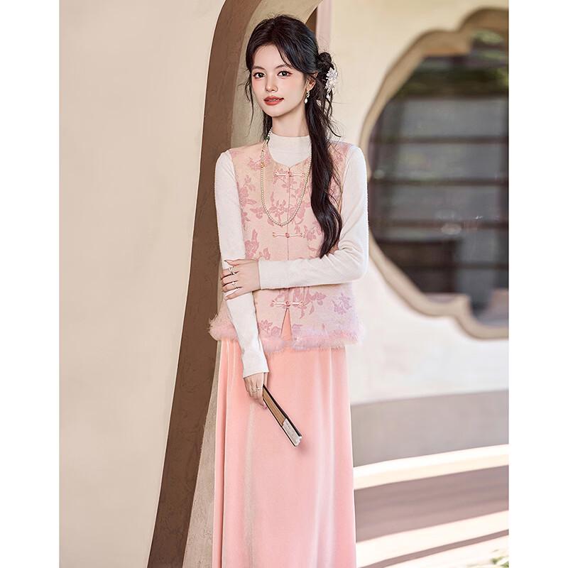 New Chinese Style Vest and Velvet Skirt Set