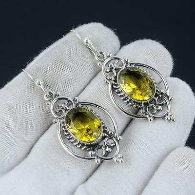 Citrine Earring, Citrine Silver Earring, Citrine Crystal Cabochon Earring, 925 Sterling Silver Earring, Gemstone Earring, Dangle Earring