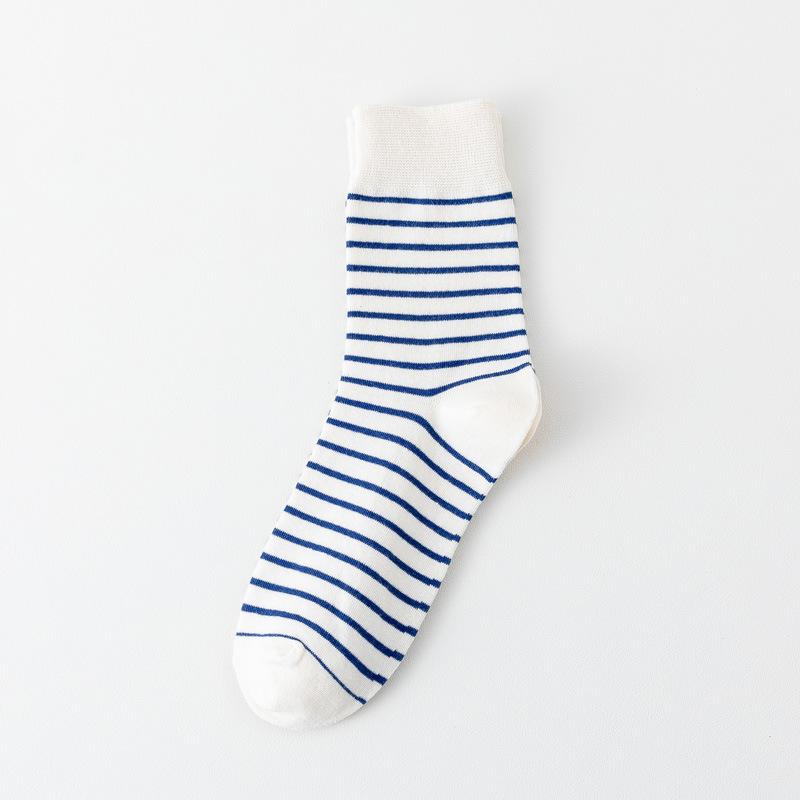 

5/10 пар удобных повседневных носков для женщин, осенне-зимние хлопковые носки до середины икры, модные длинные носки М-образной формы, синие полосатые хлопковые носки для женщин 5 Pairs