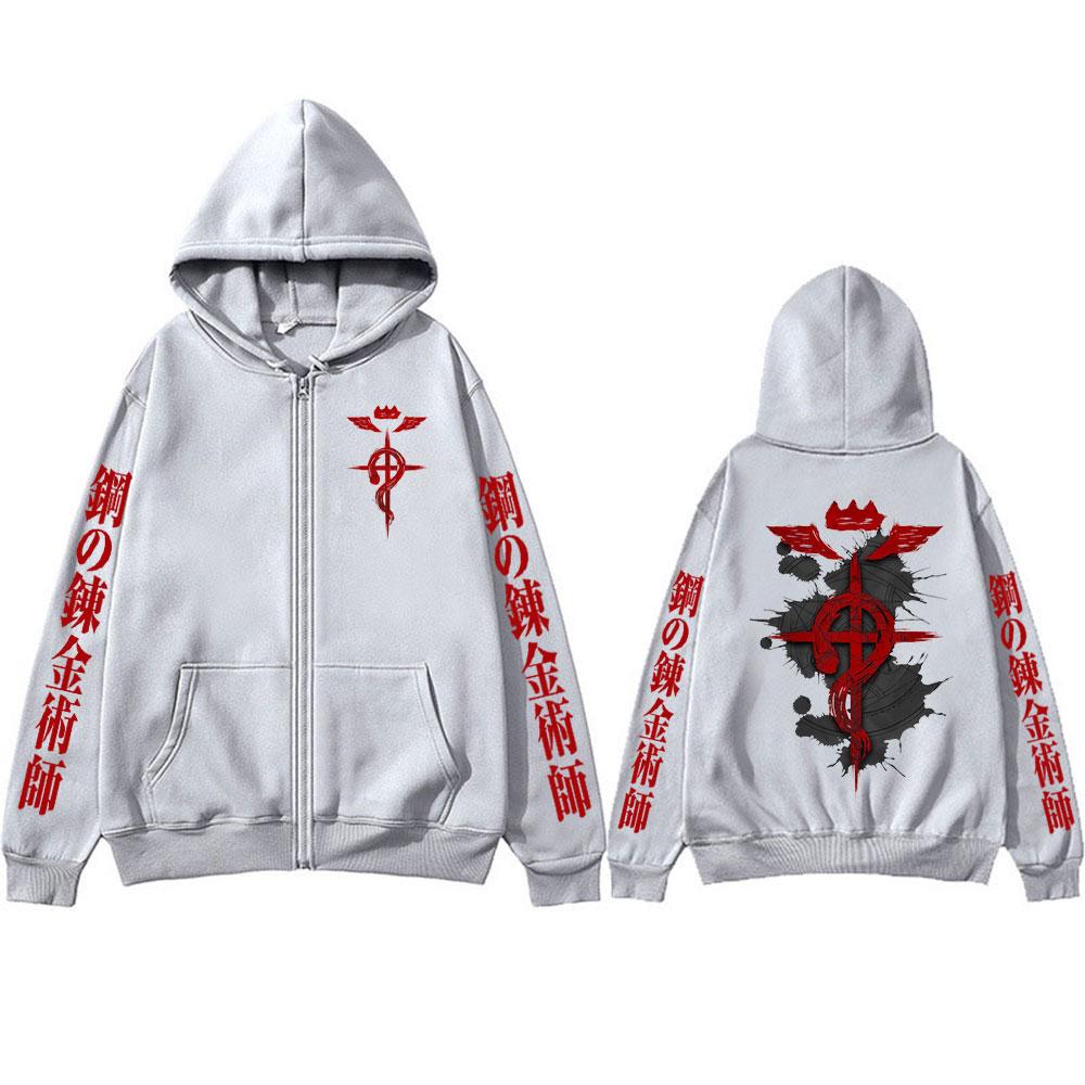 Japanese Anime Fullmetal Alchemist Zipper Hoodies Men's Zip Up Hooded Sweatshirts Fleece Long Sleeves Pullovers Coat Jackets