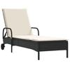 VidaXL Chaise longue avec roues et coussin noir résine tressée, lit de bronzage, chaise longue inclinable, lit de jour 368308