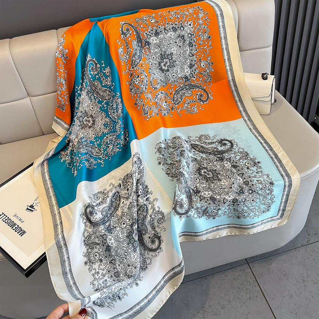 New Women Scarves Spring Summer Autumn Luxury Print Thin Light Satin Scarf Fashion Wrap Shawls 55 Colors Elegant Bandana Poncho