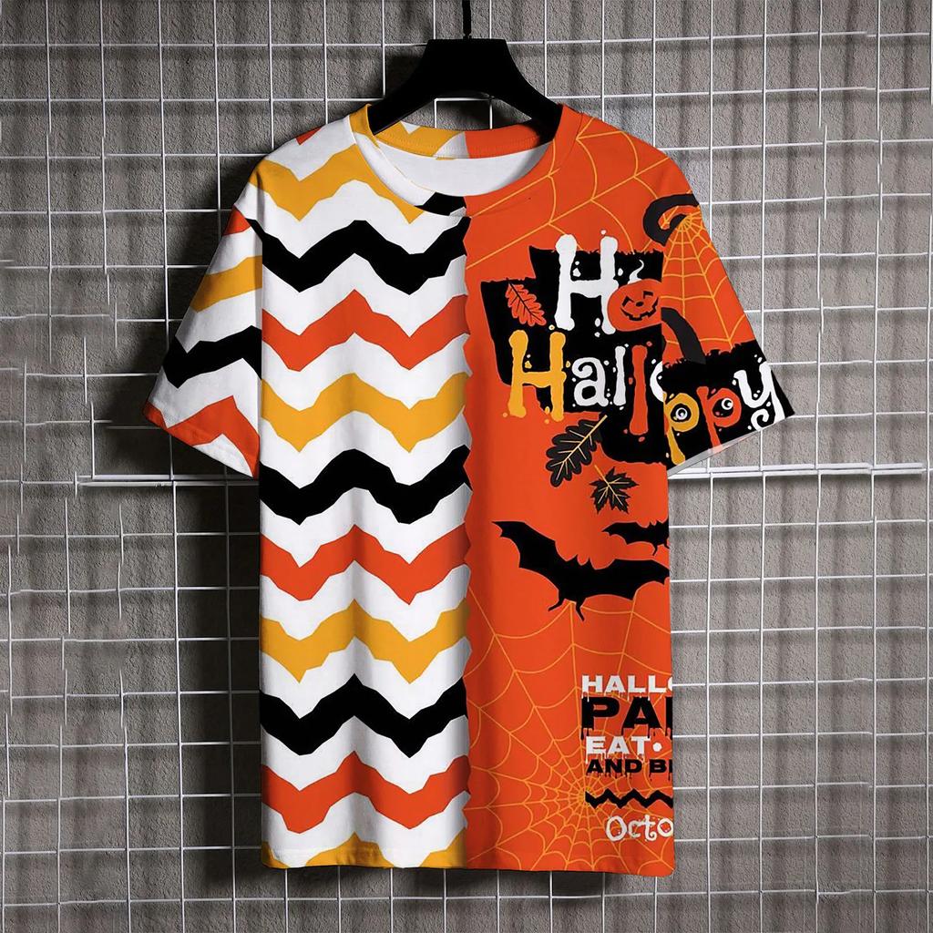 Halloween Kürbiskopf Druck Herrenbekleidung Freizeit Übergroßes T-Shirt Herren Vielseitig Trendig und Bequem y2k Oberteile T-Shirt