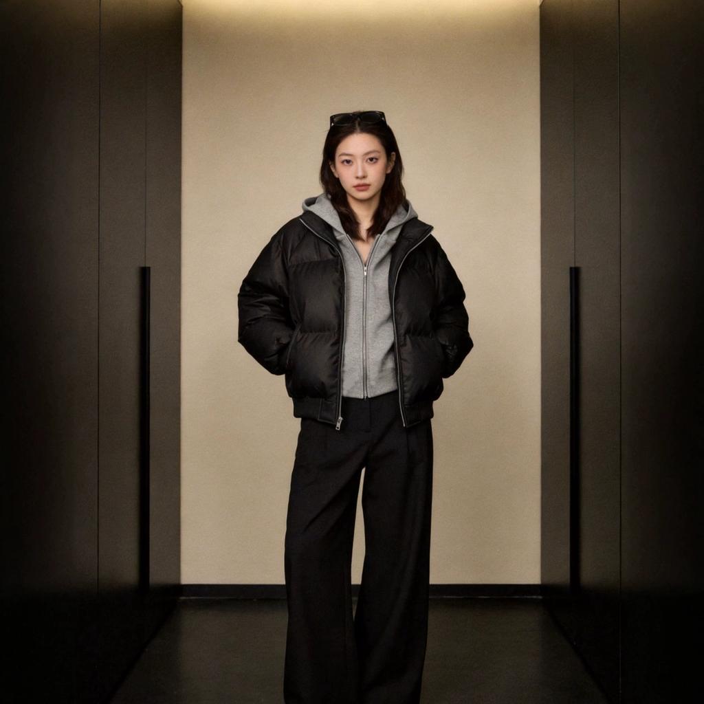 Jacket silhouette cotton-padded clothes women's winter American jacket hooded PU leather season fake two-piece cotton-padded jacket short thermal cott