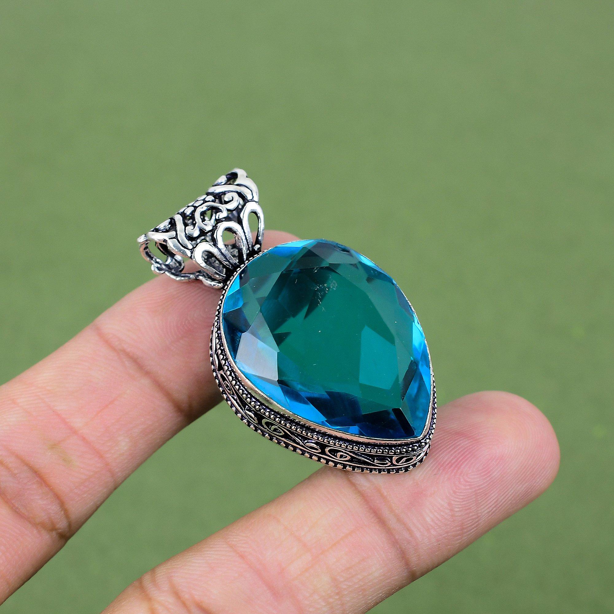 

Ювелирный кулон ручной работы из стерлингового серебра 925 пробы с синим топазом 1,89 дюйма