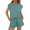 Women Spring Summer New Crew Neck Loose Short Sleeve Two Piece Outfit Set