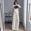 2028 Women's Summer Petite Rhinestone Butterfly Print Ice Silk White Wide-Leg Pants