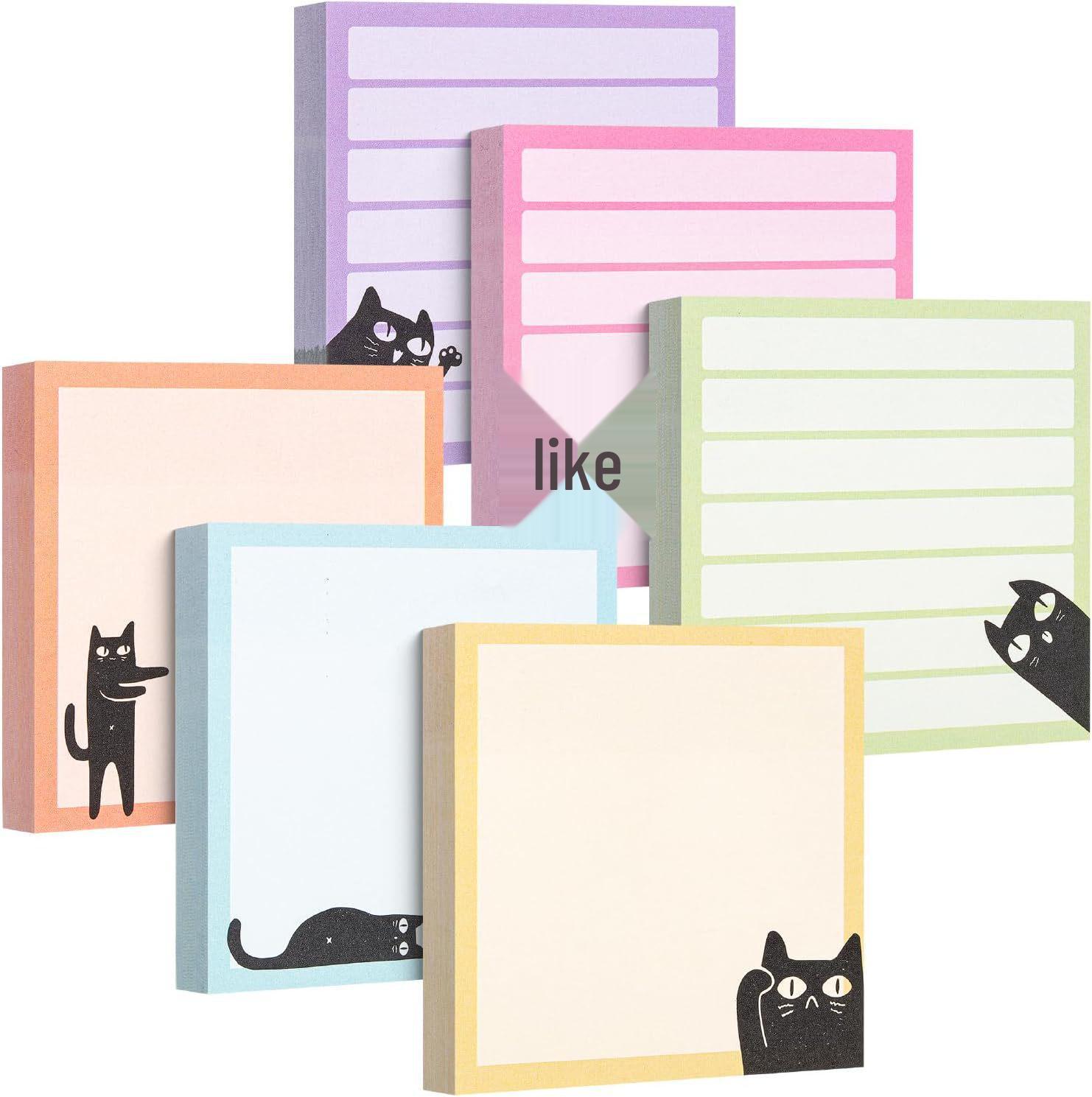 

Reusable Cute Cat Sticky Notes for Planner, Fridge, Messages, Cartoon Memo Pad Single book, random design (50 sheets)