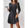 JPNTKY Women's Fashion Spring Autumn Solid Color Print Long Sleeve V-Neck Casual Dresses