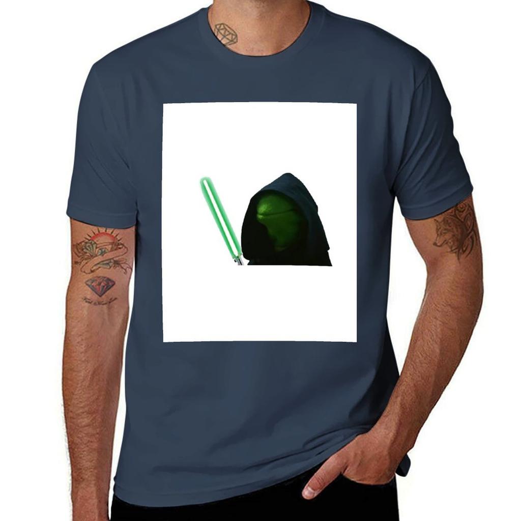 Hooded Kermit With Lightsaber Tshirt Holiday Casual Short Sleeve Top