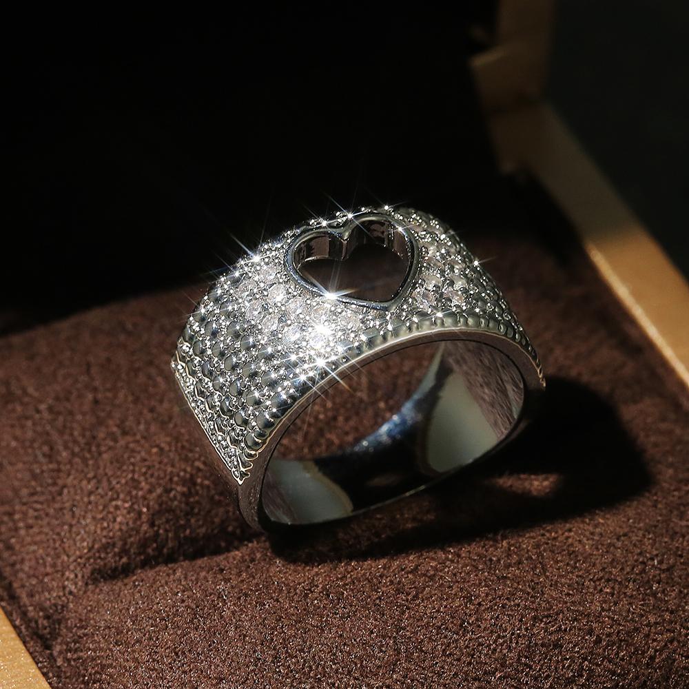 Inele noi, la modă, inimă, bijuterii de petrecere pentru femei, accesorii versatile pentru femei, incrustate strălucitoare, piatră CZ, inel argintiu