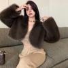 2024 Autumn Vintage Fox Fur Short Coats Women Winter New Fashion Long Sleeve Plush Jackets Women Tops Elegant Loose Soft Warm Female Jacket Coat 25320