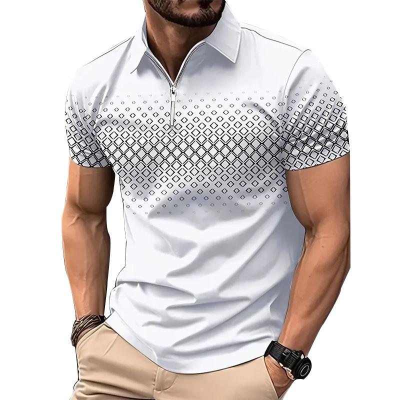 Men Short Sleeve Fashion Zipper Polo Shirt .