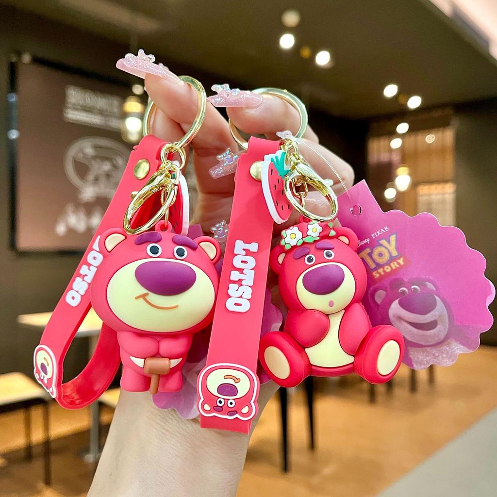Minnie Lotso Strawberry Bear Key Chain Exquisite Cartoon Doll Figure Cute Anime Schoolbag Pendant Decoration Small Gift