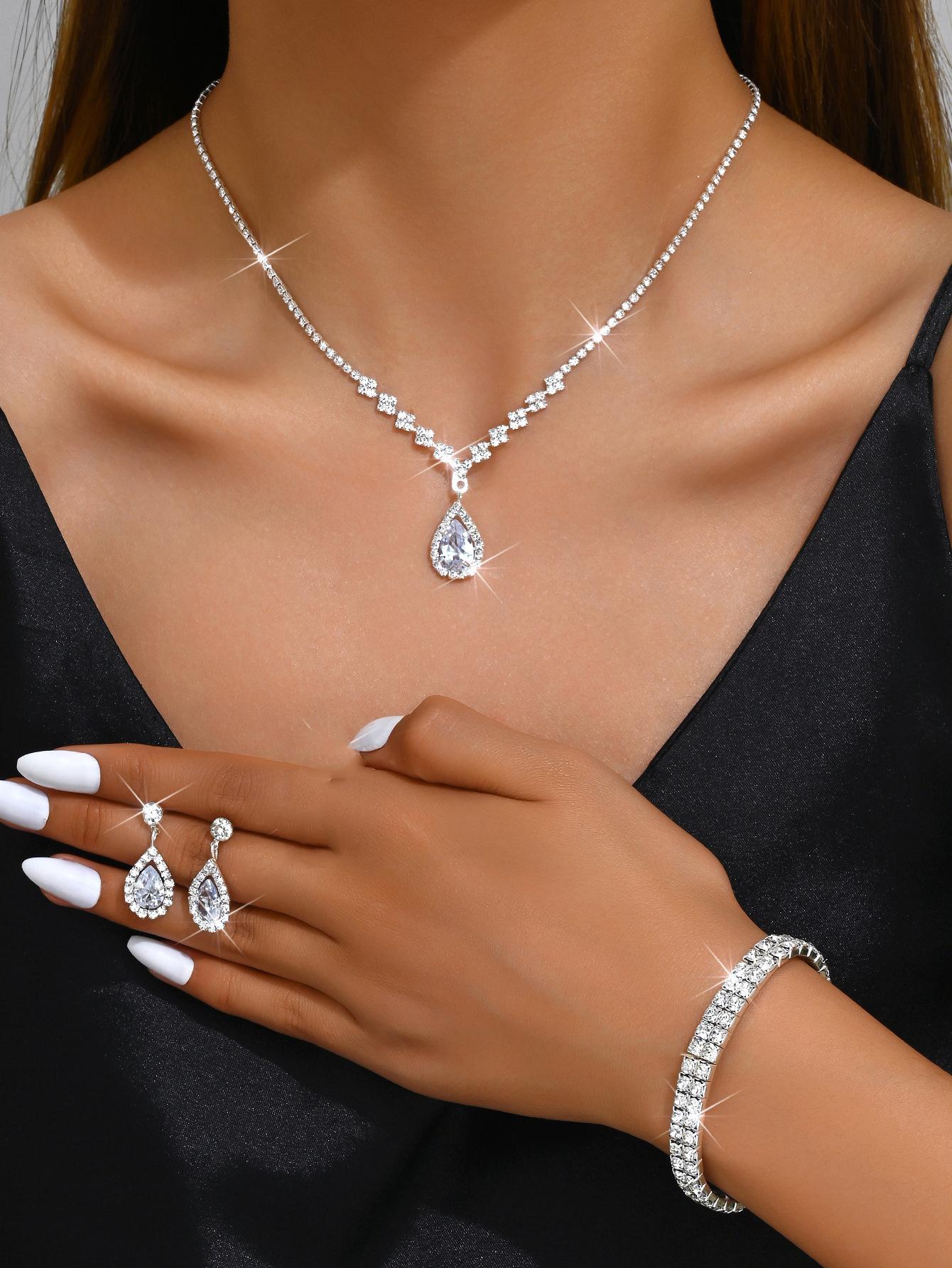 BLINGBAY женский комплект ювелирных изделий, милый романтический ретро-модный свадебный аксессуар, серьги со стразами, ожерелье, браслет, комплект современных ювелирных изделий для девочек, подарок