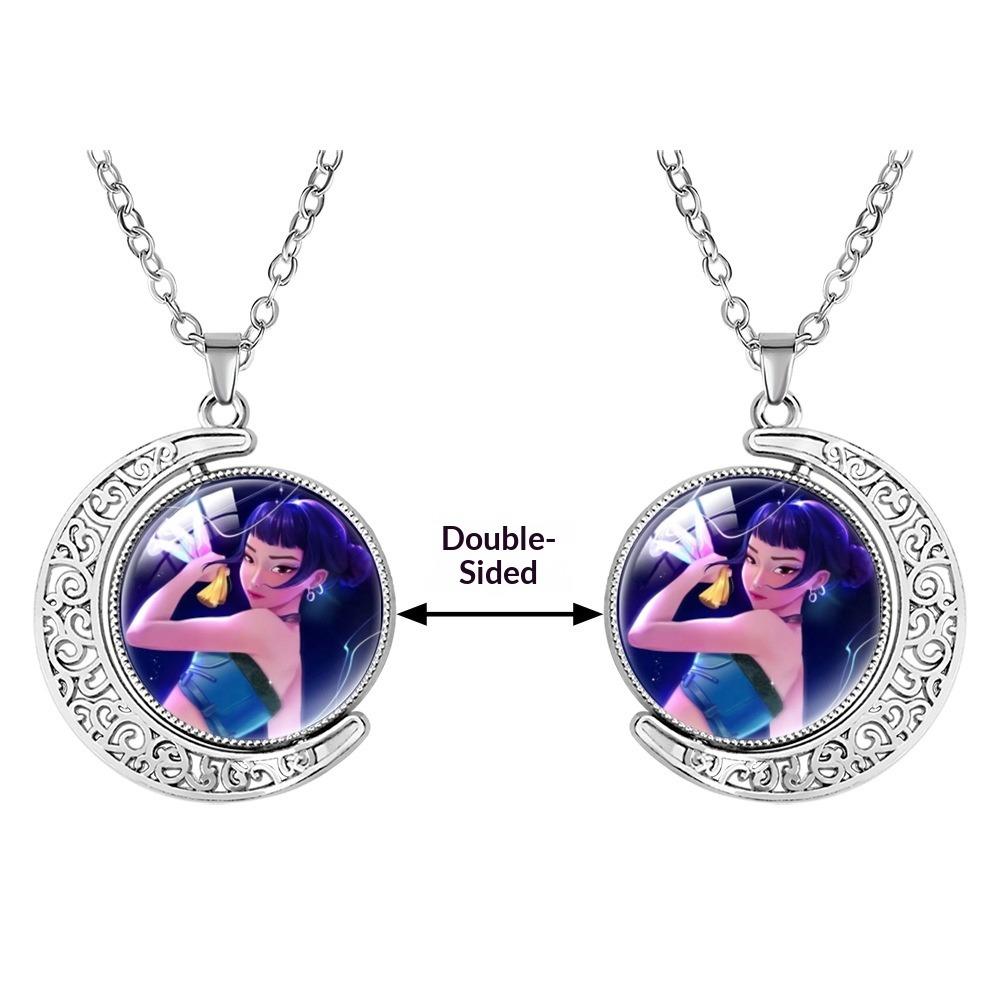 Collana con Pietra Preziosa a Forma di Luna Crescente Ciondolo Rotante Double-sided Accessori di Coppia di Alta Gamma