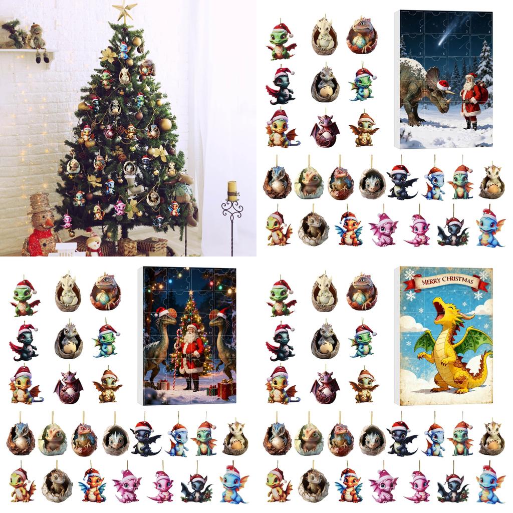 Christmas Countdown Calendar Blind Box Featuring Adorable Dragon Acrylic Christmas Tree Decor