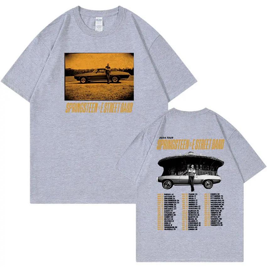 Vintage Rock Bruce Springsteen and E Street 2024 Tour T Shirts Man's Hip Hop Gothic Fashion Oversized Cotton T-Shirt Streetwear