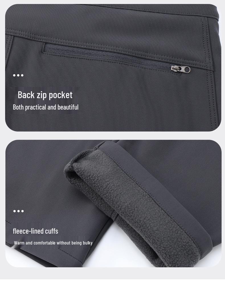 Men's Outdoor Windproof Splash-Proof Fleece-Lined Hiking Pants for Autumn and Winter