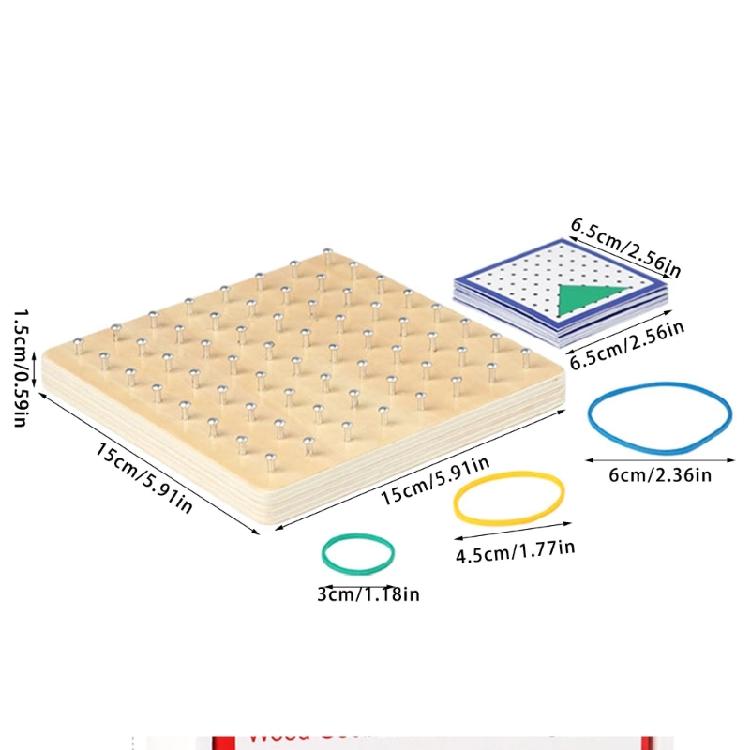 Fun Educational Toy With Wooden Geoboard And Elastic Rubber Bands for Kid Fine Motor Skills Logical Thinking Development