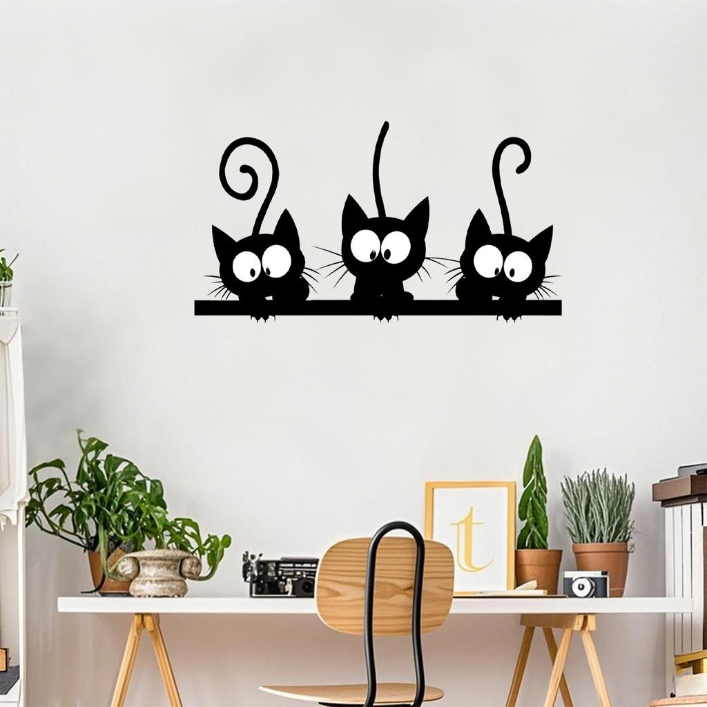 Autocolante de Perete Drăguțe cu 3 Pisici Negre Autocolante Amuzante cu Pisici pentru Living Dormitor Cameră Copii Frigider Chiuvetă Valiză Decor Acasă