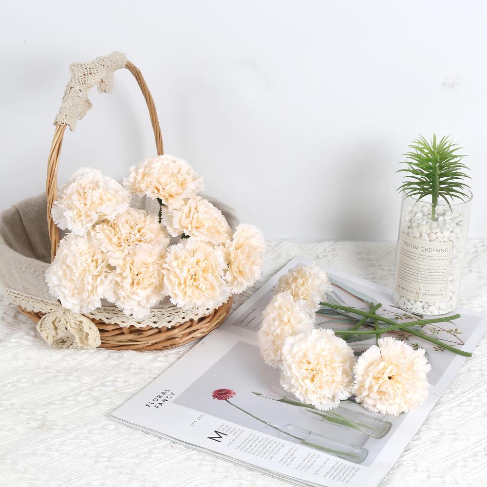 2 Bunches Artificial Carnations Total 12 Heads Silk Faux Flowers for Funeral Arrangements Wedding Bouquets Cemetery Wreaths DIY Crafts