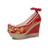 Show He Women's Spring Pearl Tassel High Heel Bridal Embroidered Shoes