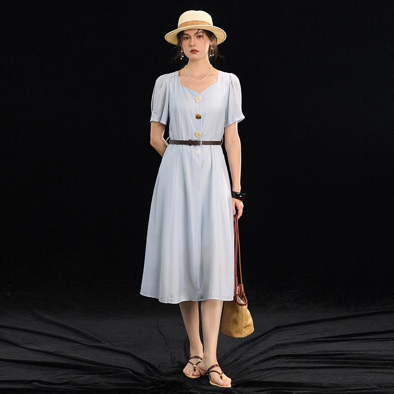 Elegant Linen Blend V-neck Tie-Waist Maxi Dress