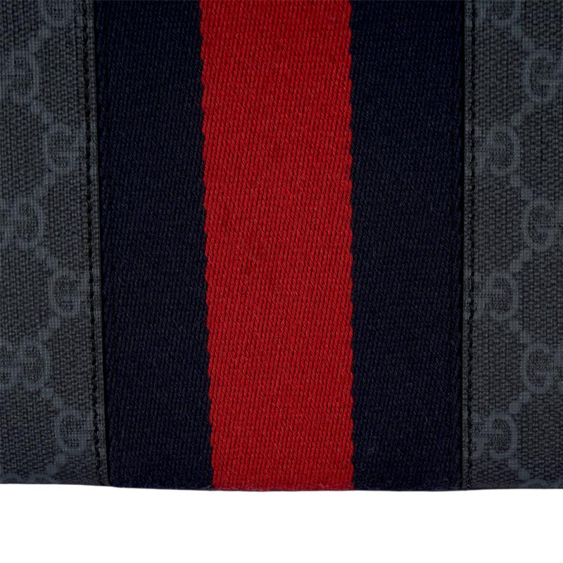 Gucci Recognizable Old Flower Logo Striped Webbing Zipper Closure Canvas Handbag Regular Men'S Black Gray