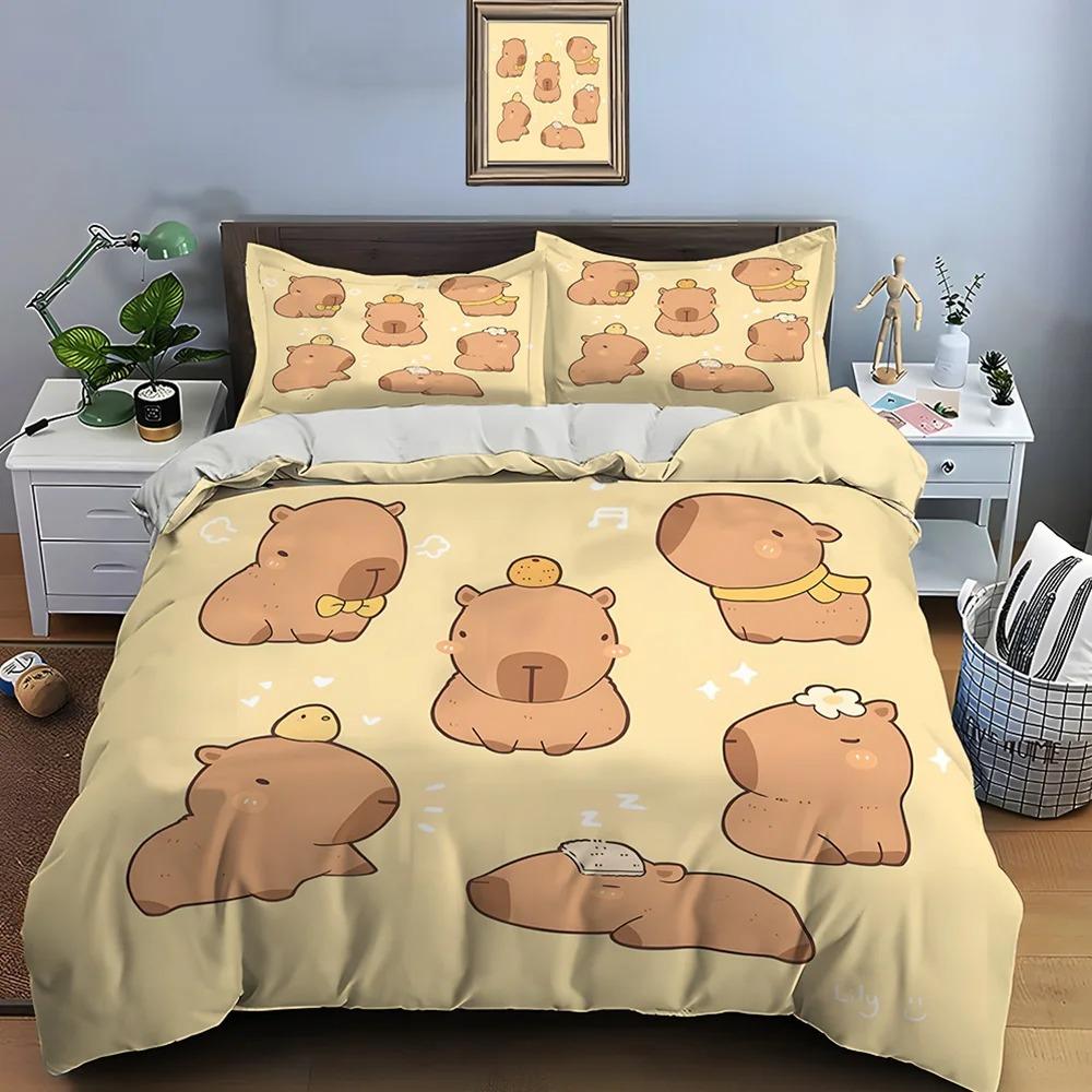 Cute Cartoon Capybara Print Bedding Set Duvet Cover 1 Duvet Cover 2 Pillowcases Adult and Boys Bedding Set Luxury Gifts
