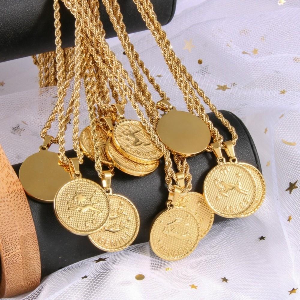 18K Gold Coin Coin Pendant Necklace 12 Constellation Bag Pendant Charms DIY Jewelry Making