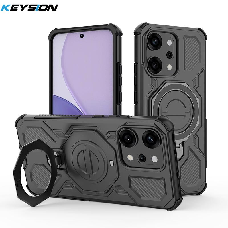 

KEYSION Противоударный Магнитный Чехол для OPPO Reno14 Pro 5G Силикон+ПК Вертикальная Живая Металлическая Кольцевая Подставка Чехол для Телефона для OPPO Reno14 5G for OPPO Reno14 5G чёрный