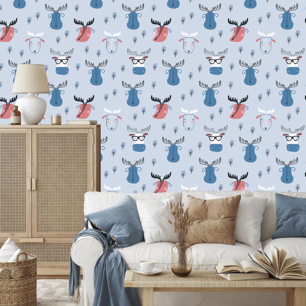 Forest Animals Wallpaper in Scandinavian Style for Living Room and Bedroom 50x1000