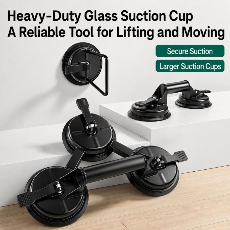 Manual Suction Cup Lifting Tool with Rubber Cups and Raised Handle for Positioning Glass, Tile, and Smooth Metal Sheets