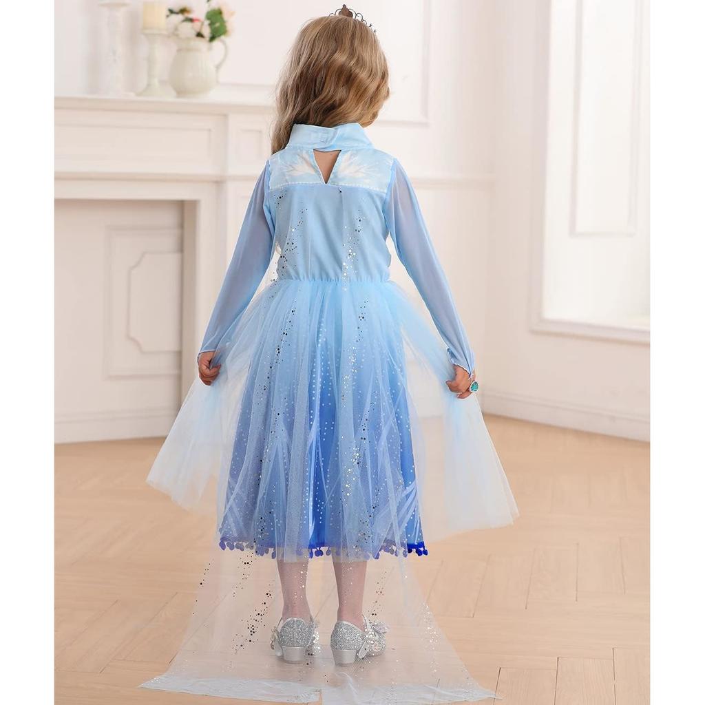 Elsa Die Eiskönigin 2 Kleid für Mädchen, Eisprinzessin, Premium-Stoff, 140 cm, Alter 6-7, Kaiserblau