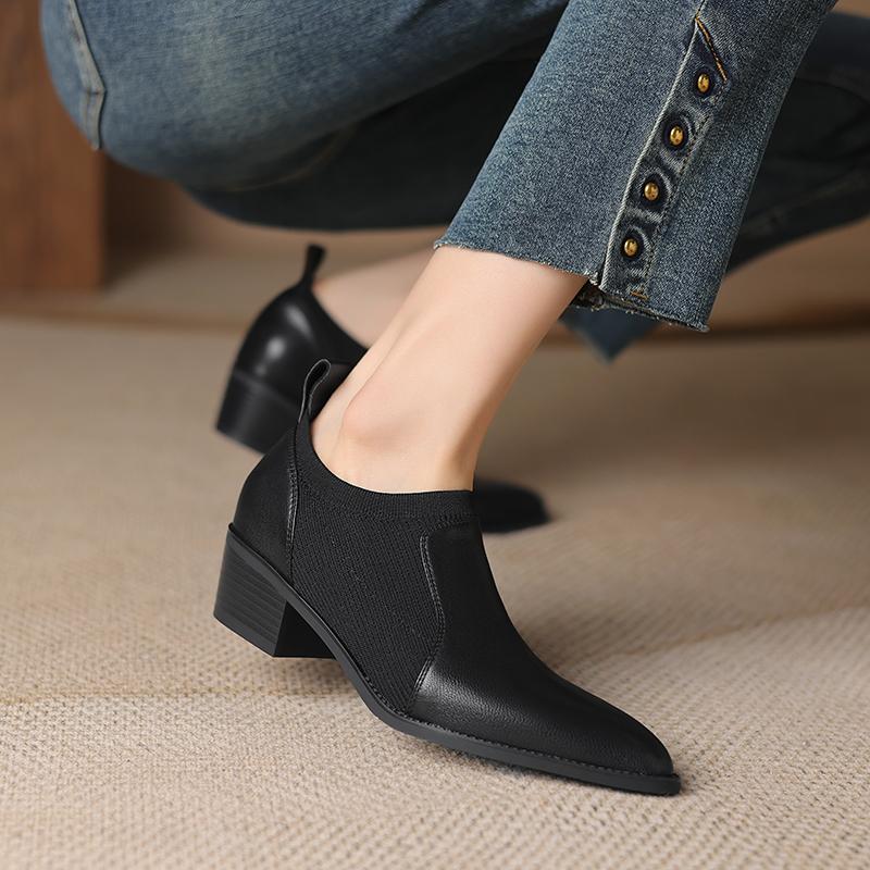 Fashion 2025 Autumn New Women's High Heels Knitted Shallow Mouth Single Shoes Female Comfortable Thick Heel Women's Shoes Zapatos Mujer