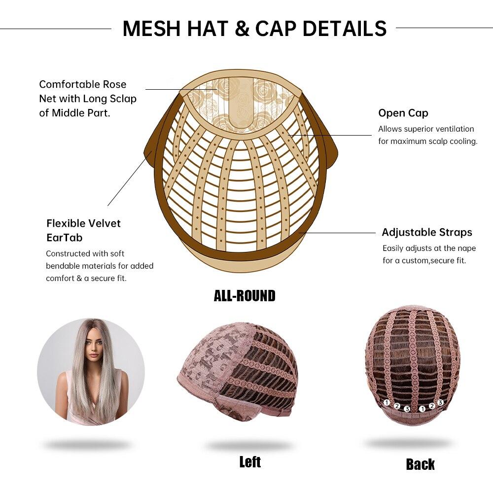 ALAN EATON Ash Grey Brown Mixed Synthetic Wigs for Women Long Straight Middle Part Hair Wigs Daily Cosplay Use Heat Resistant