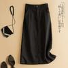 Women Retro Natural Linen Long Skirt Ladies Office Daily Straight Skirt With Pockets
