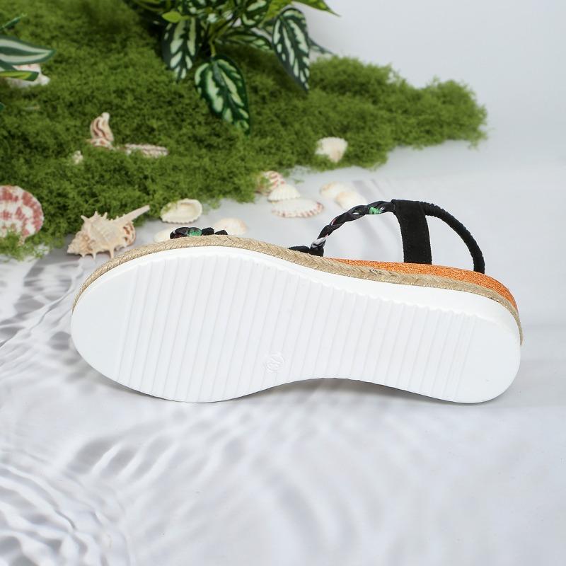 2025 Summer Women Sandals Floral Print Bohemian Sandals Wedge Thick Sole Elevated Elastic Strap Open Toe Hollow Ladies Sandals