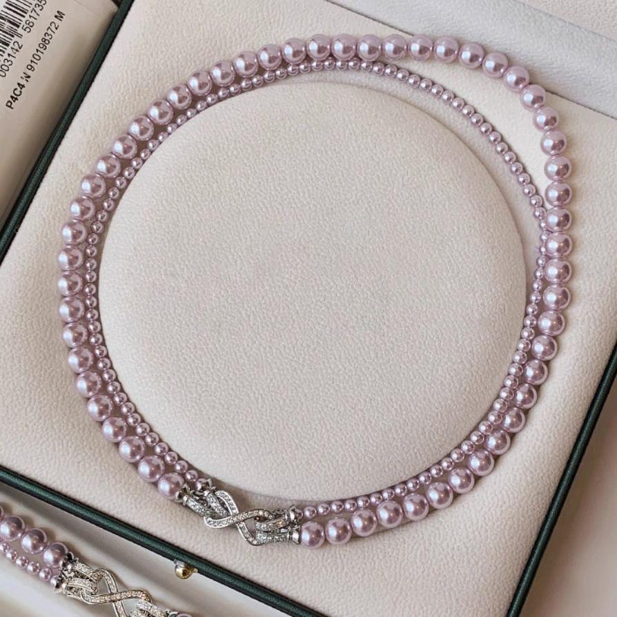 

Split 8-Character Buckle Double-Layer Stacked Neck Chain Temperament Pearl Sweater Chain Light Luxury Niche Collarbone Chain Accessories