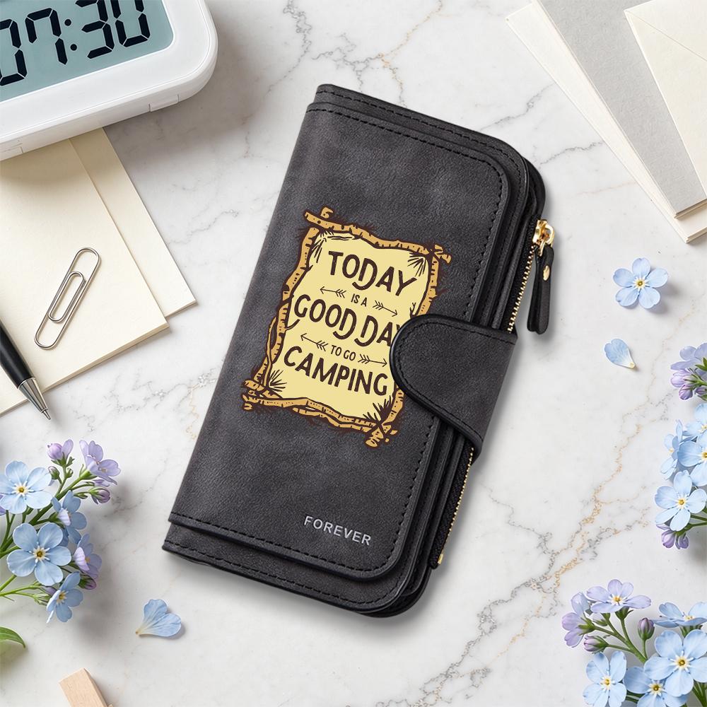 Women Camping Theme Long Wallet Casual Portable Multi Card Slot Purse Fashion Daily Use Clutch