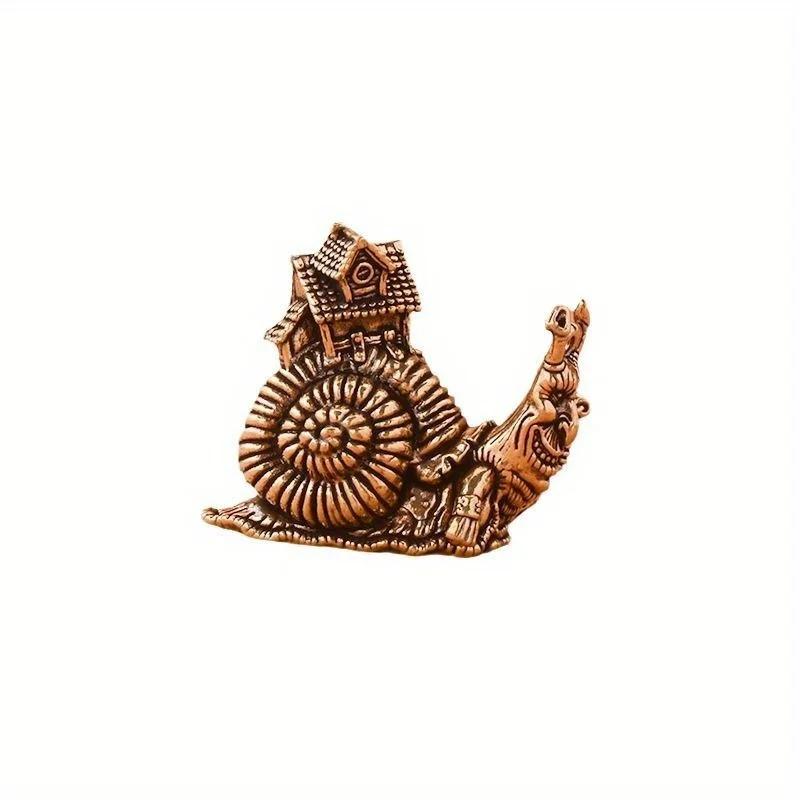 Hip Hop Exaggerate Solid Brass Snail House Small Ornaments Tea Pet Ceremony Copper Simulation Animal Figurines Miniatures Toys