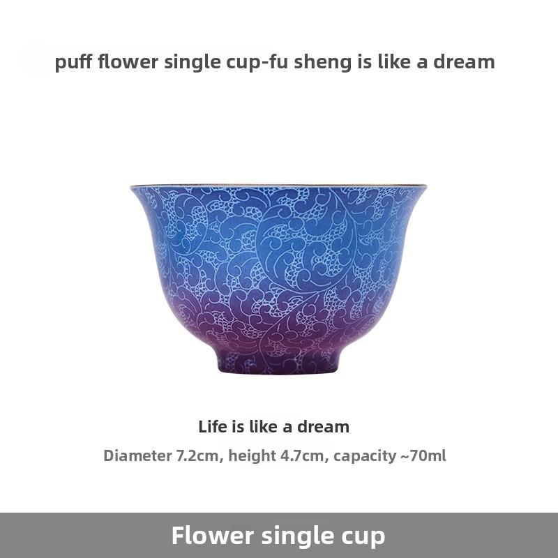 Handmade Ceramic Teacup Double Color Carved Floral Chinese Gongfu Tea Set Personal Master Cup for Tea Ceremony Festival Gift