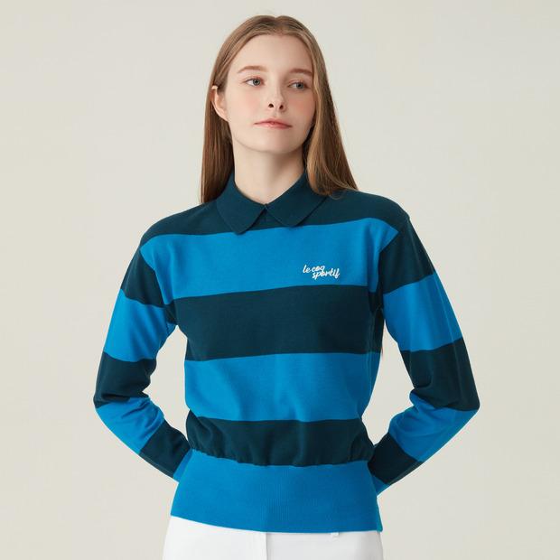 LECOQ GOLF Women'S Contrast Stripe Solid Fabric Collar Sweater (Go322Lkp94)
