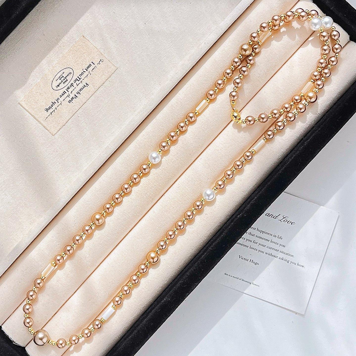 

High Quality Mocha Brown Mixed Color Shijia Pearl Natural Shell Maillard Style Necklace Collarbone Chain Neck Chain