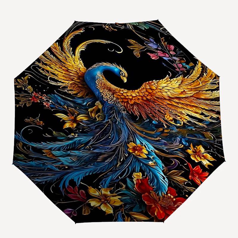 

1pc Phoenix FlowersOpen/Close Umbrella-Windproof, Compact Travel Umbrella, Sturdy 8-Rib Shaft, Outdoor Accessory1211