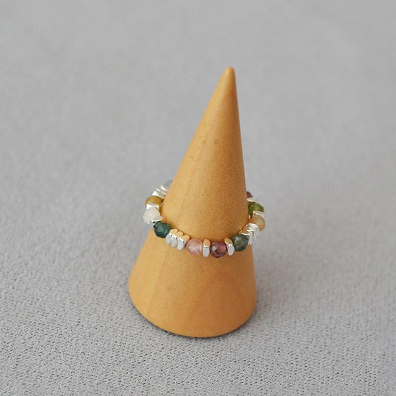 Summer Vintage Natural Stone Colorful Beaded Ring Personalized Simple Elastic Finger Ring Jewelry