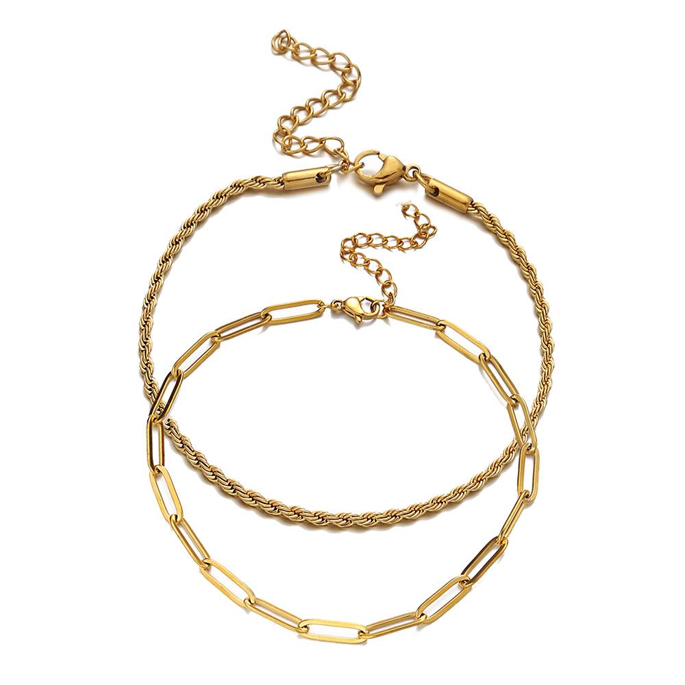 Minimalist Stainless Steel Paperclip and Bead Chain Bracelet Set