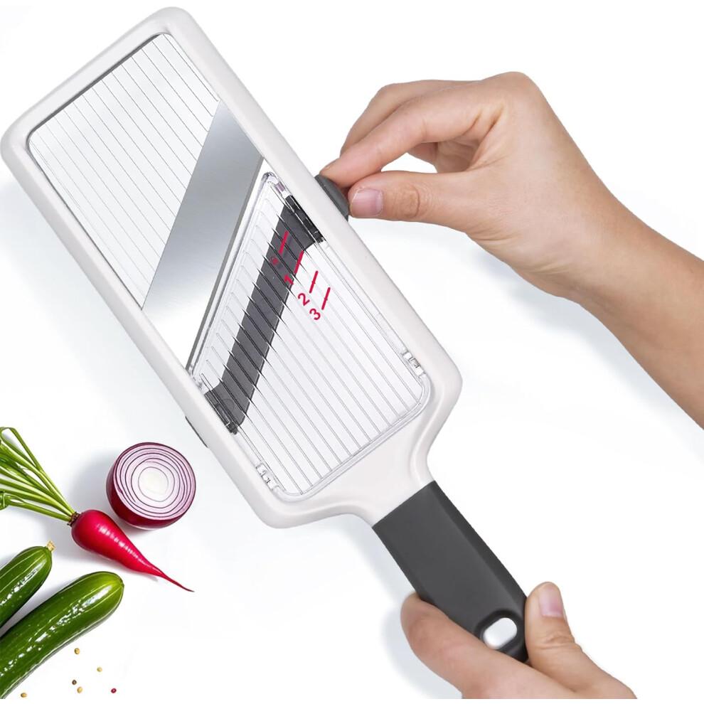 Mandoline Slicer Adjustable Stainless Steel Blades with NonSlip Grip for Kitchen Vegetable Cutting, Gray